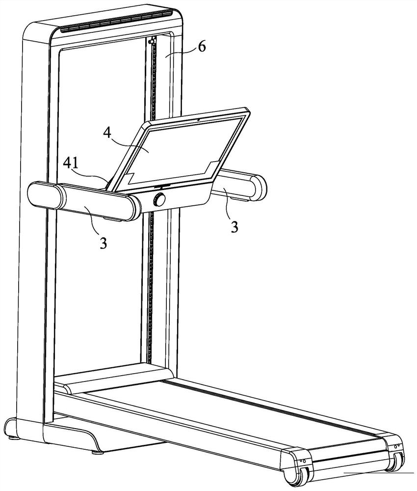 Display screen position adjusting device on armrest of fitness center