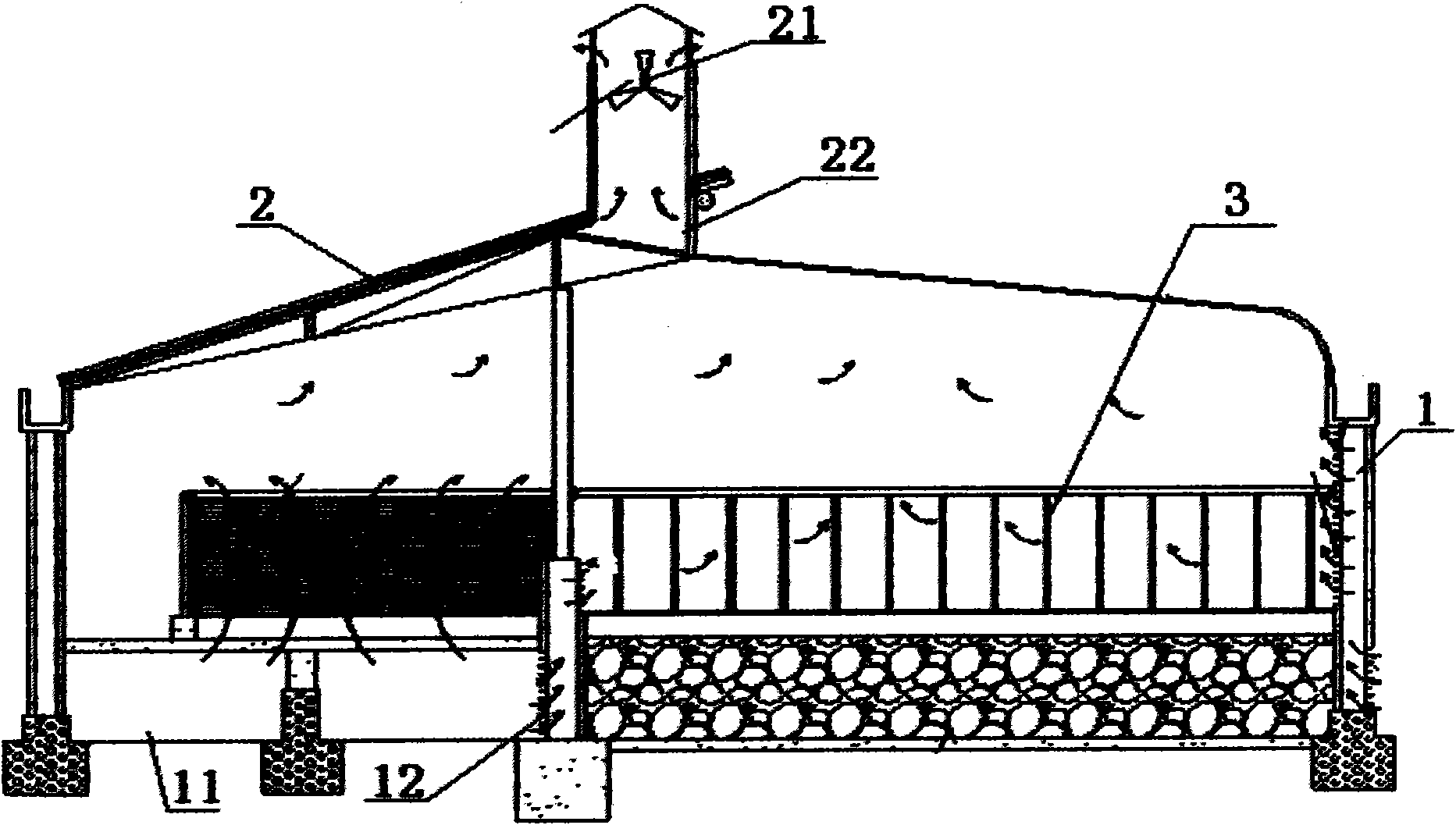 Negative-pressure ventilation type pig raising system based on biological fermenting bed