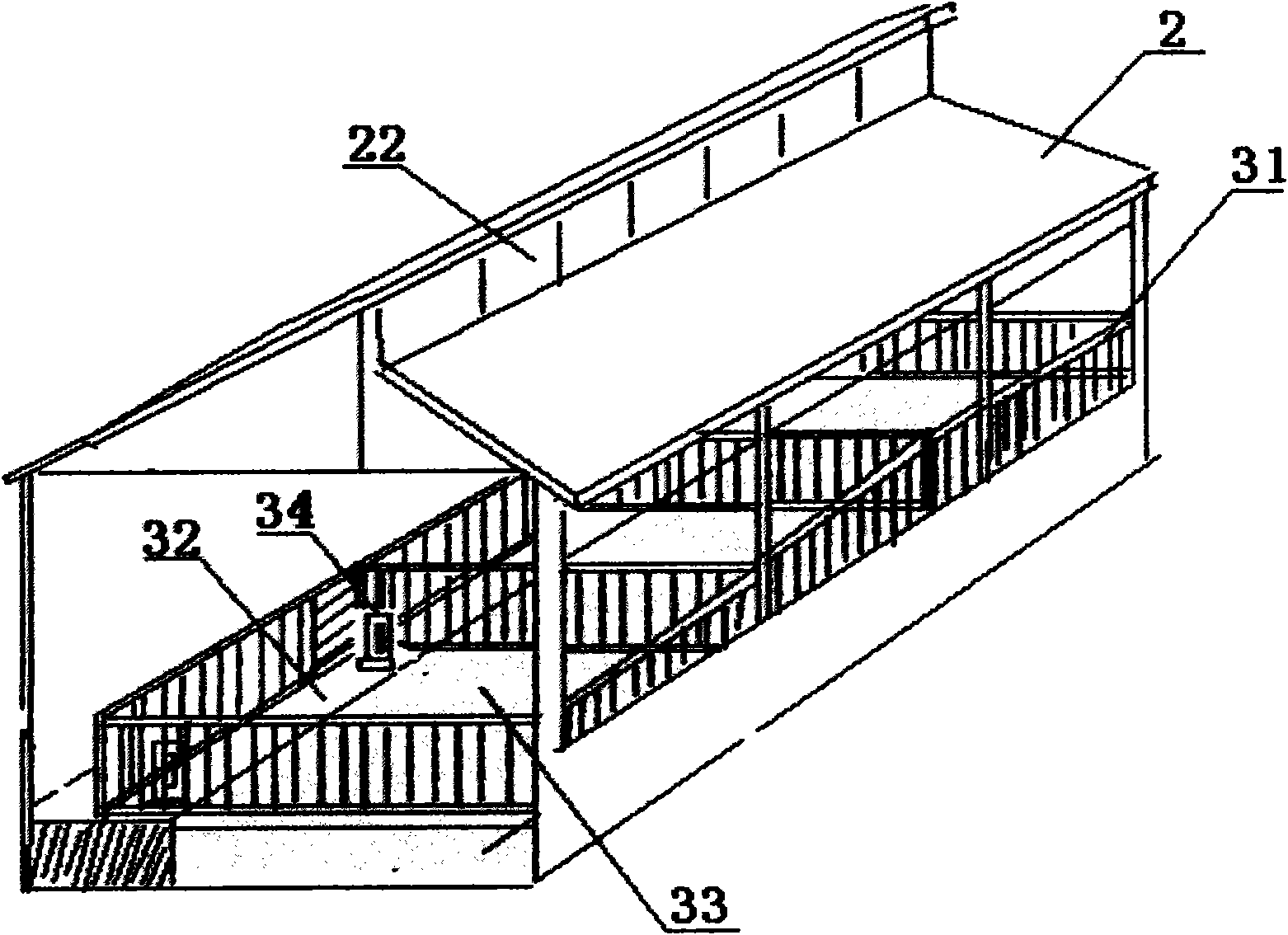 Negative-pressure ventilation type pig raising system based on biological fermenting bed