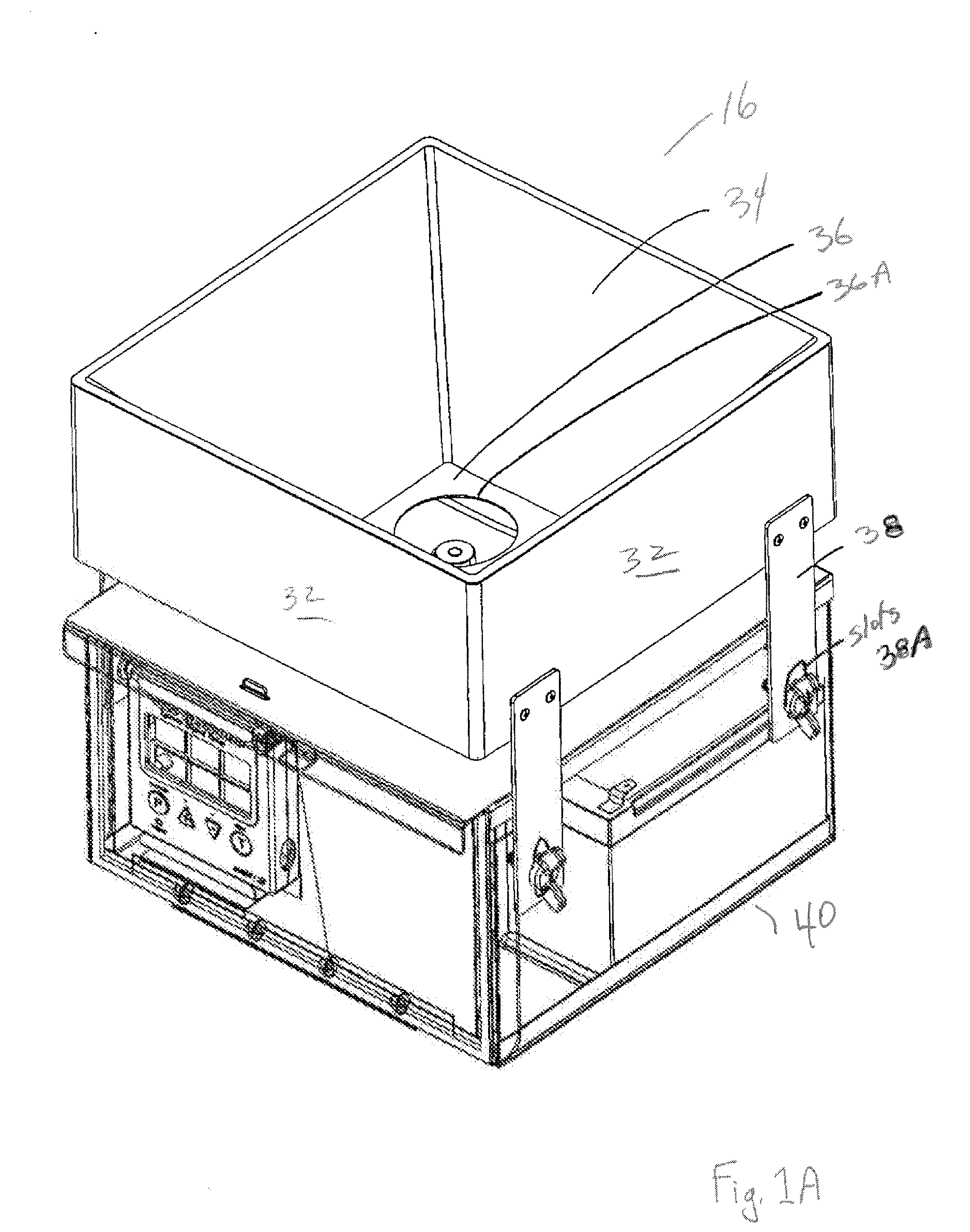 Integral control box, spinner and funnel unit with adjustable legs