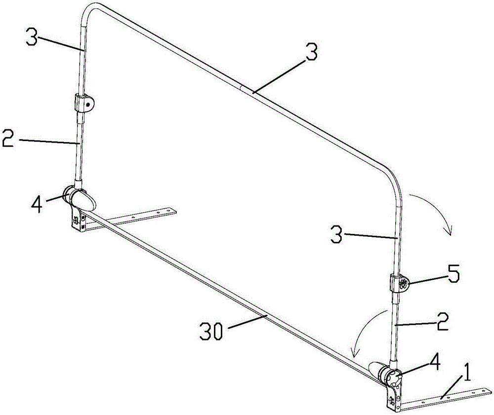 Foldable bed guardrail