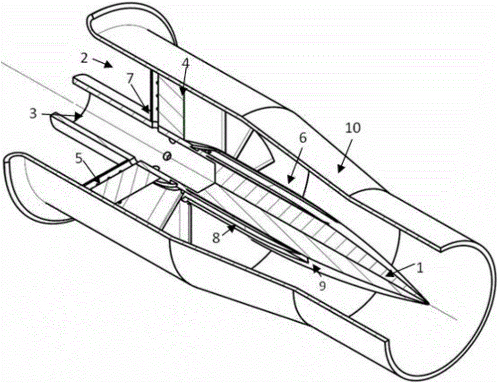 Slotted swirl nozzle in center body of gas turbine combustor