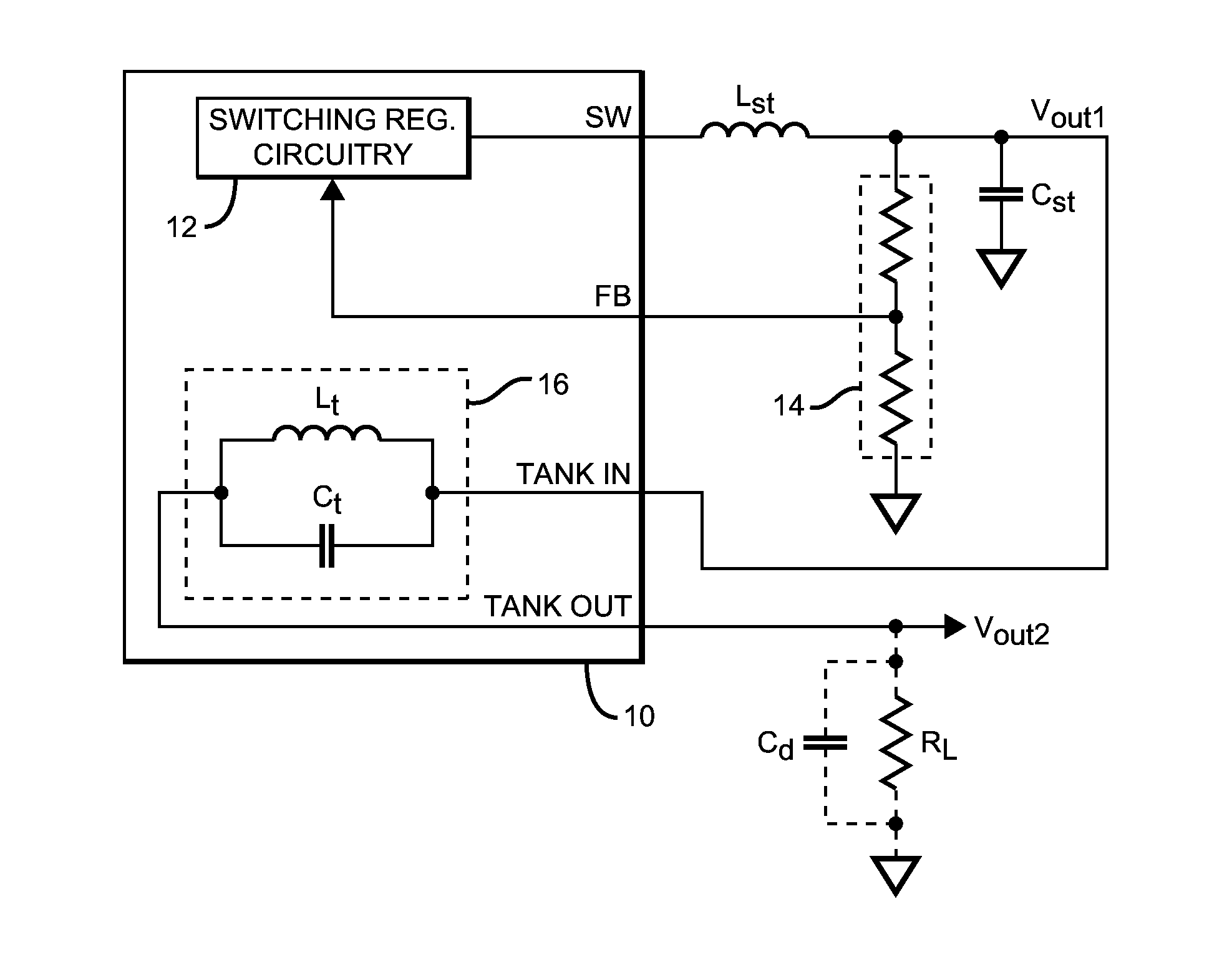 Switching regulator with integrated resonant circuit for ripple filtering