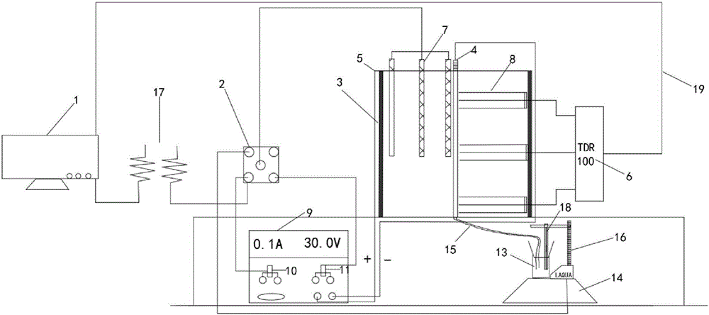 Device for measuring electric conductivity, and real-time monitoring electrical parameter change in electric osmosis process in polluted soil