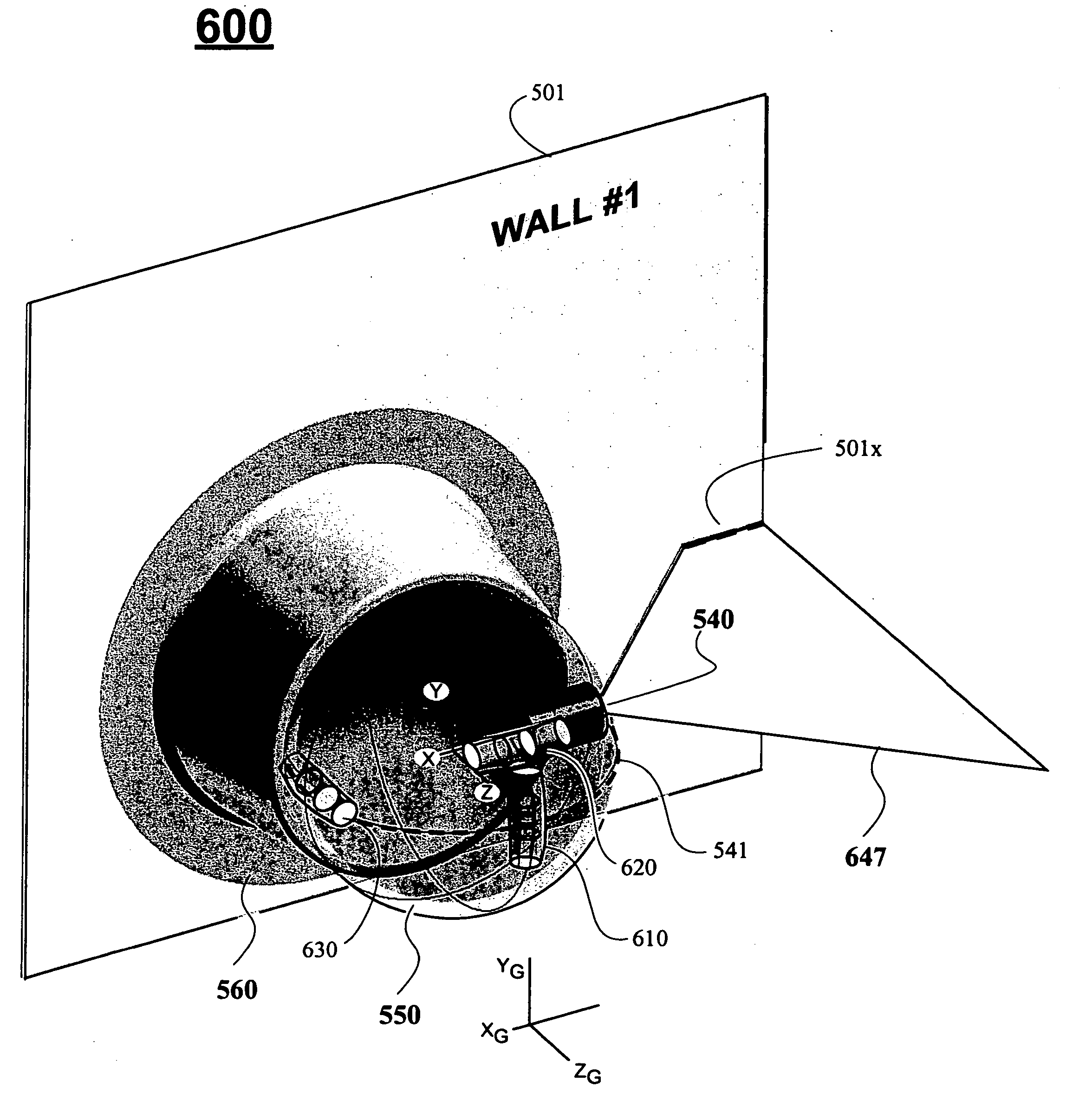 Laser line projector with spherically rotatable support and level/plumb indicators for the support