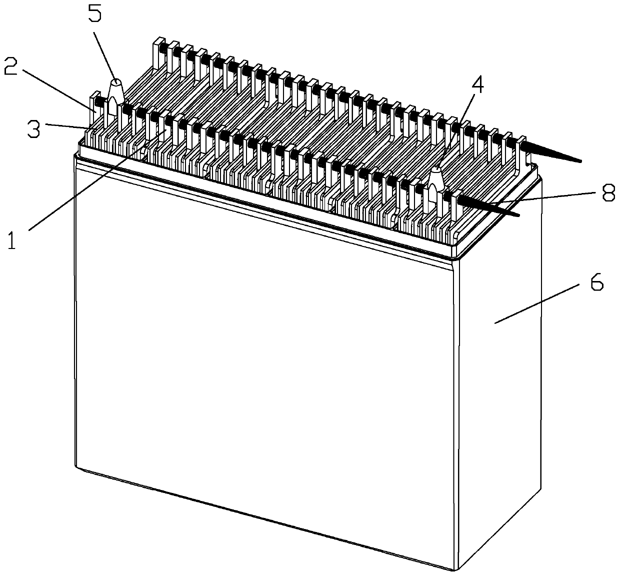 Welding-free storage battery busbar structure and manufacturing process thereof