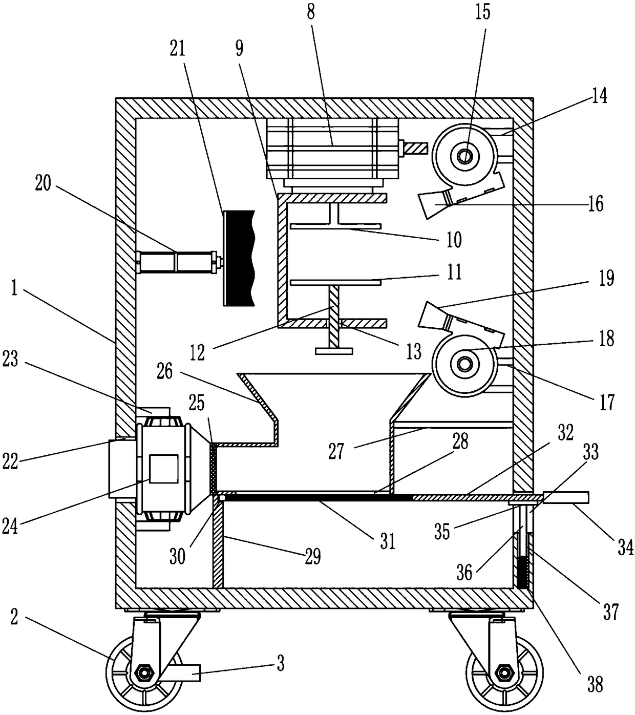 Dust removing device for hardware processing