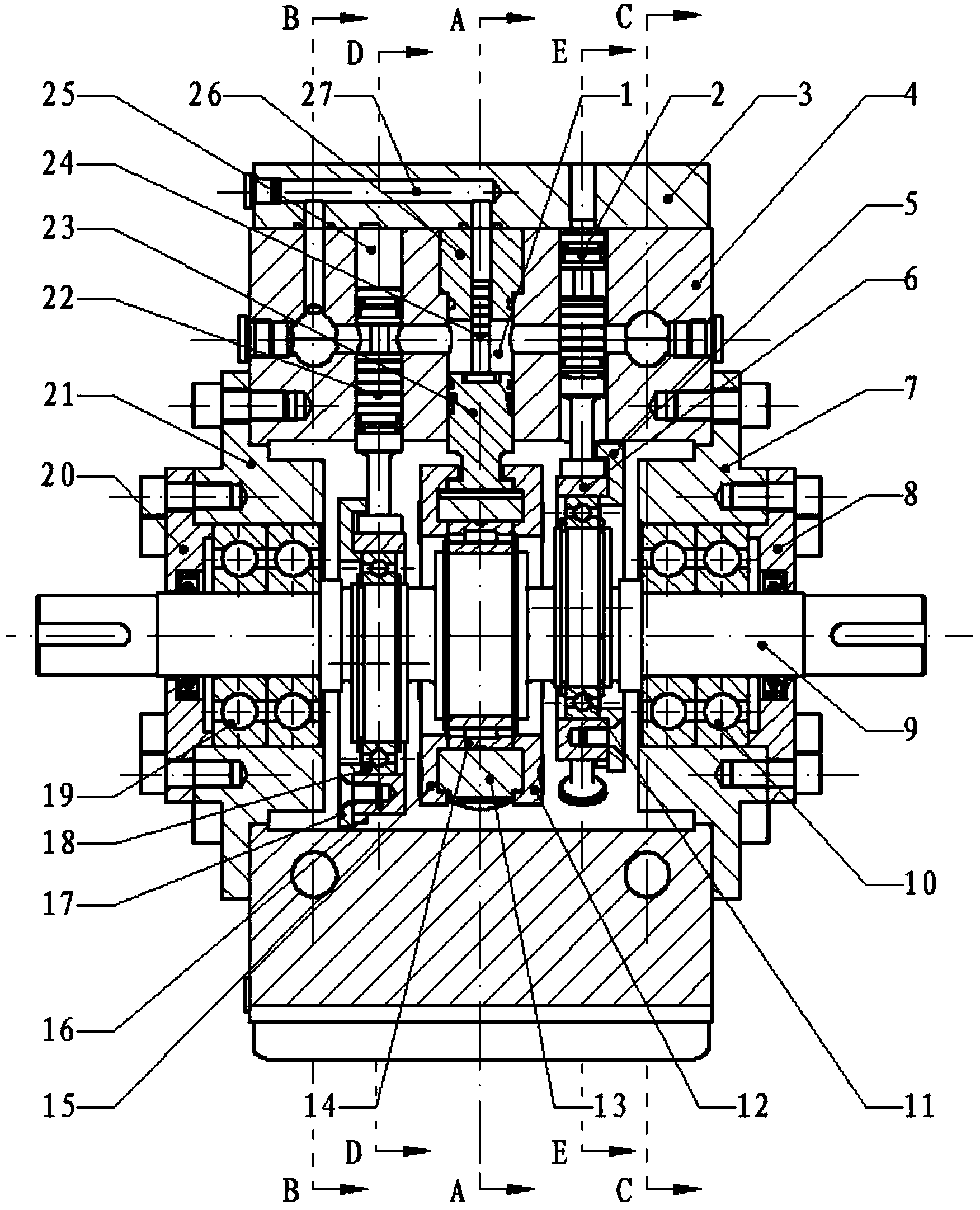 Hydraulic return travel radial plunger pump adopting double-column slide valves for oil distribution