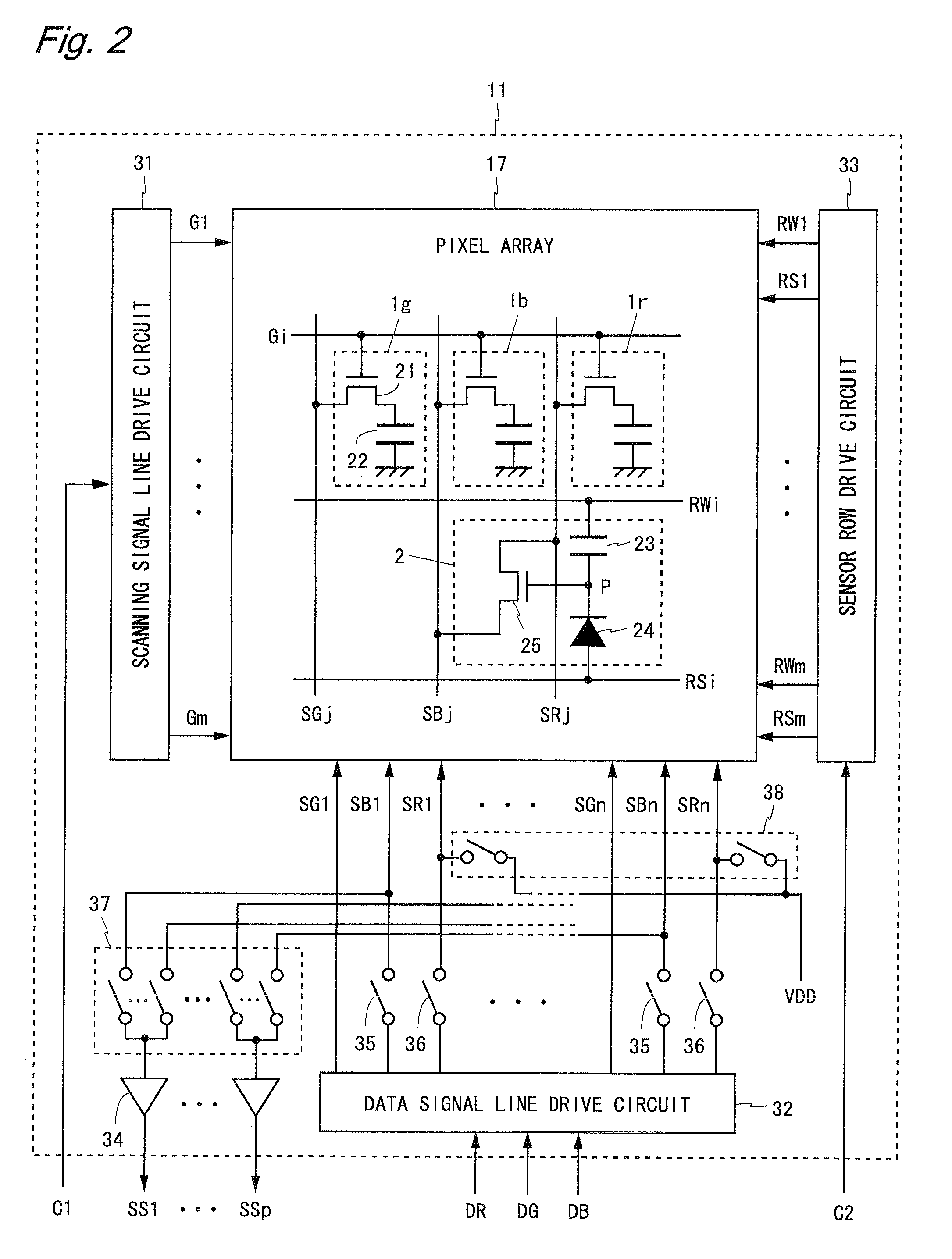 Display device having optical sensors