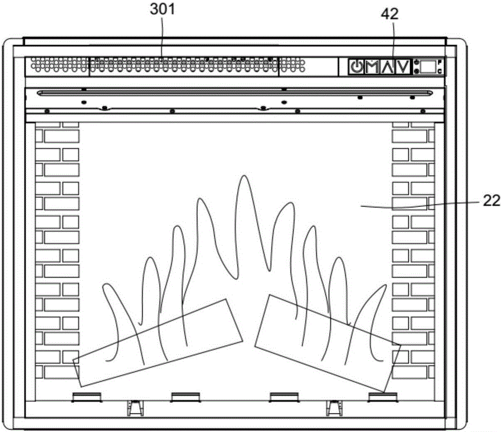 Simulation fireplace with 3D stereoscopic effect glass