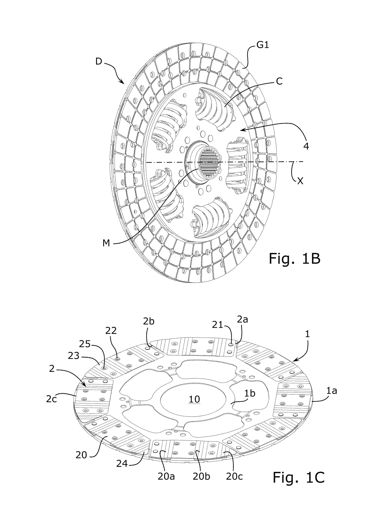 Progressivity device for clutch friction disk, and friction disk comprising such device