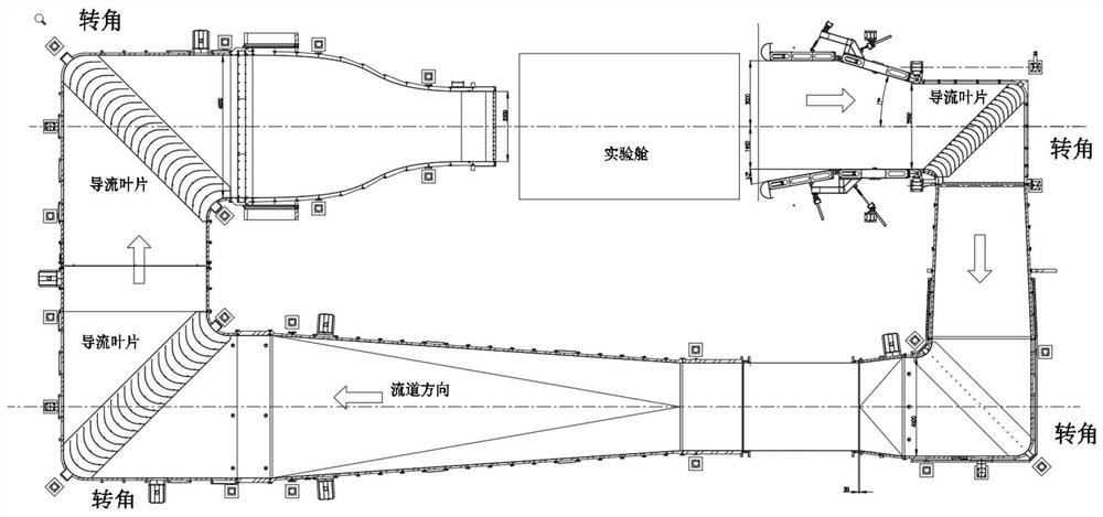 Guide vane for aeroacoustic wind tunnel