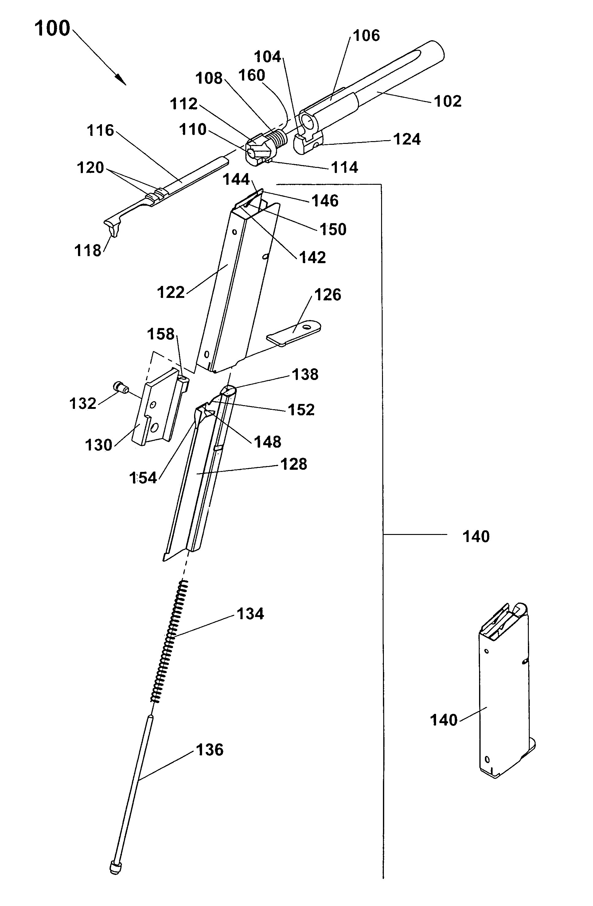 Sight-preserving, partially self-cleaning, divergent-axis caliber conversion in handguns