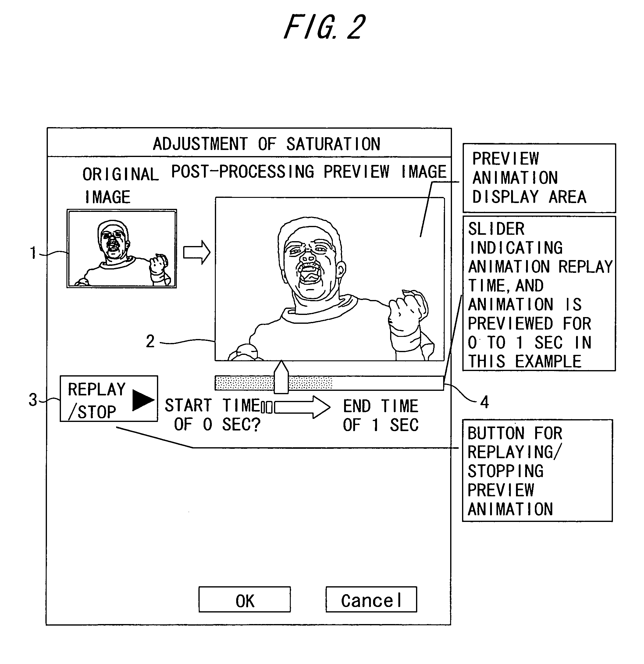 System and method for displaying a preview indicating a time-based adjustment of image data or sound data