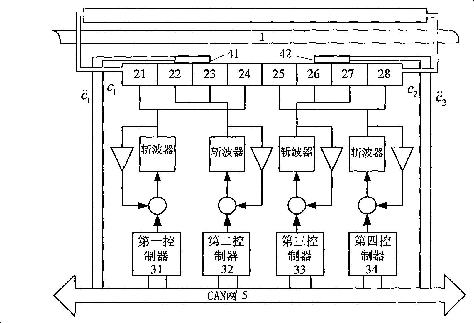 Distributed active fault tolerant control system of electromagnetic type magnetic floating train suspending module