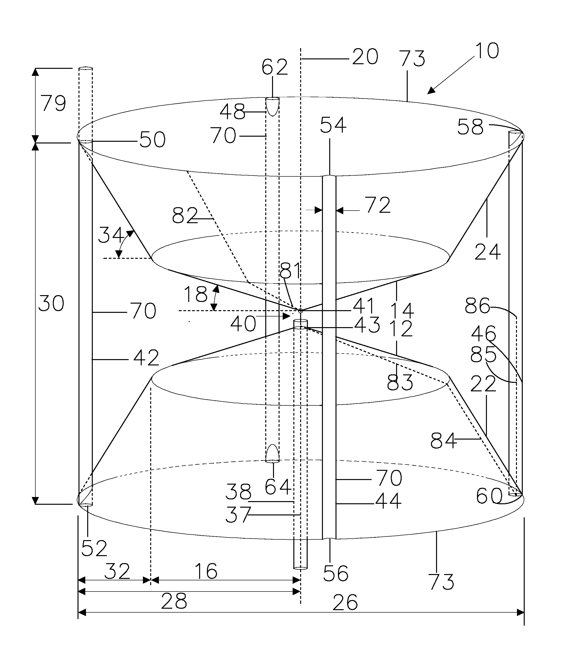 Inductively shorted bicone fed tapered dipole antenna