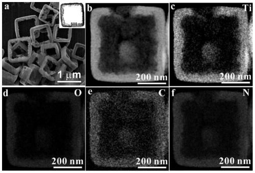 TiO2 (at) MOF heterojunction photocatalyst with hollow frame morphology and preparation method thereof