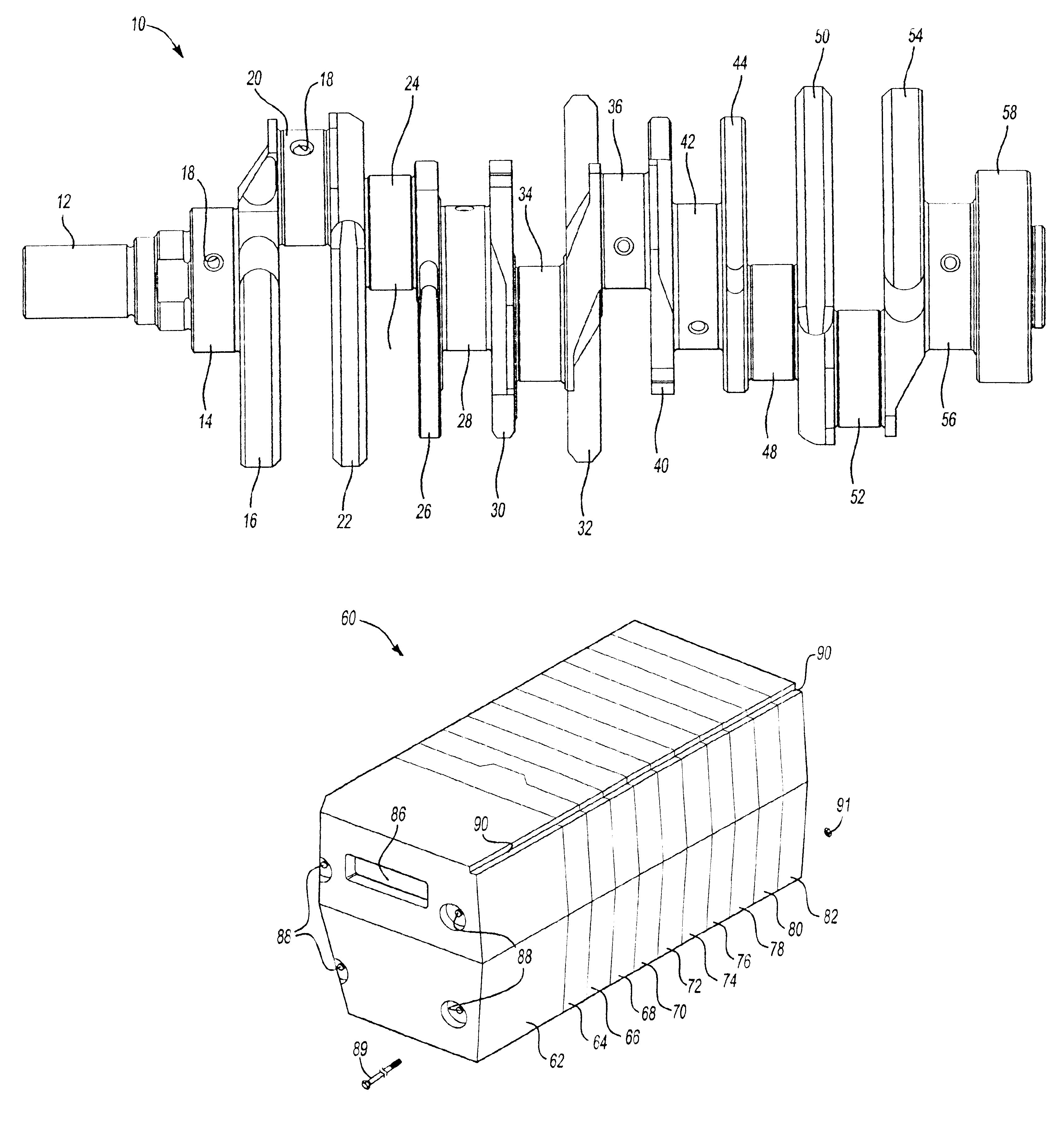 Metal casting core assembly for casting a crankshaft