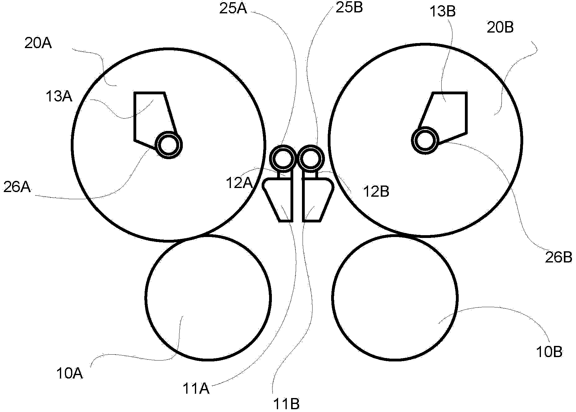 Method and device in a winder for webs, in particular feeding new cores to a winder