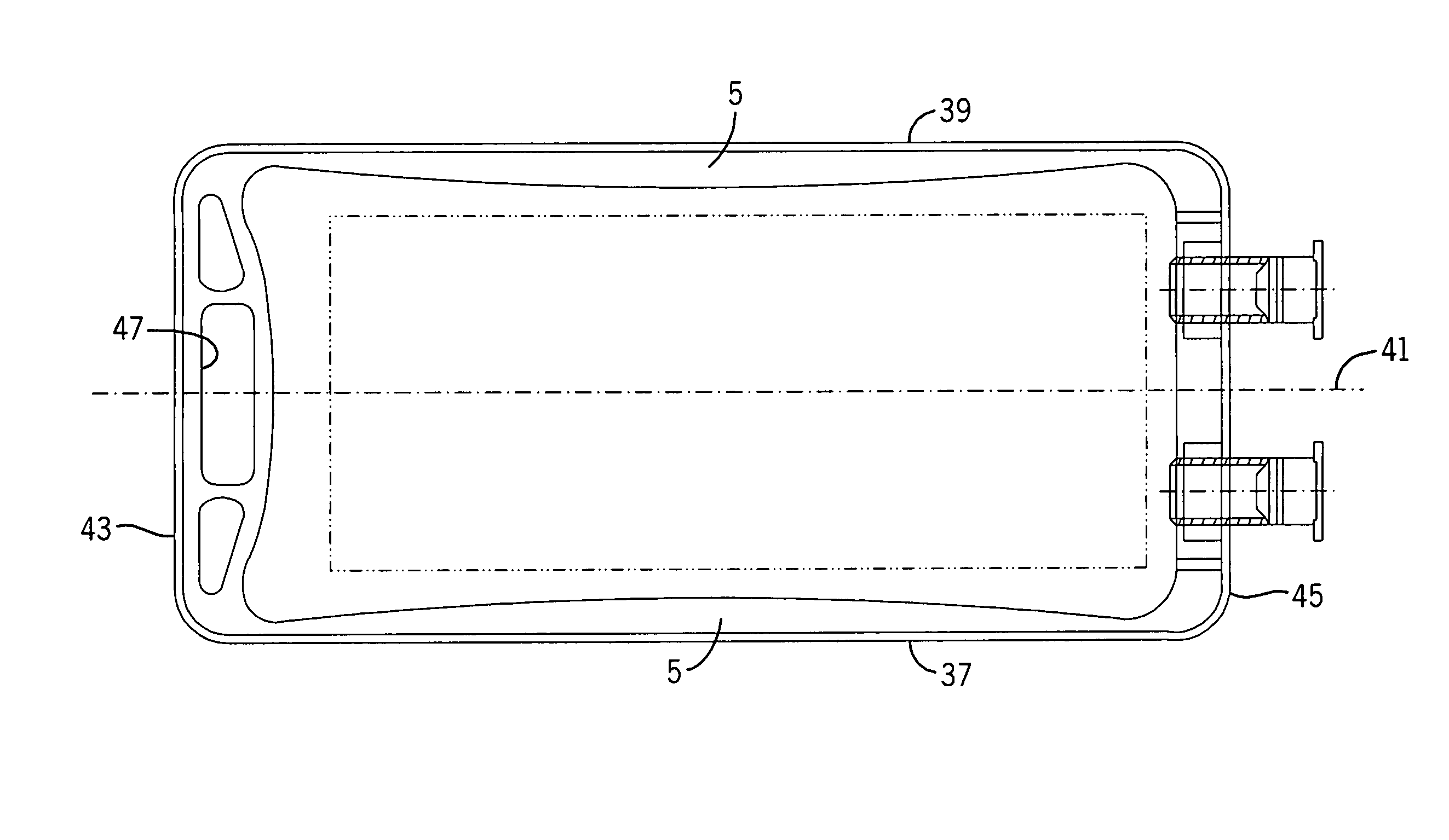 Medical fluid container with concave side weld