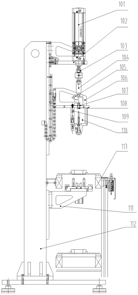 An ejector head adjustment press-fit detection device in a vacuum booster assembly line