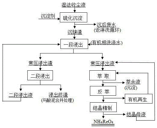 Method for extracting rhenium from copper smelting flue gas wet dust collecting liquid