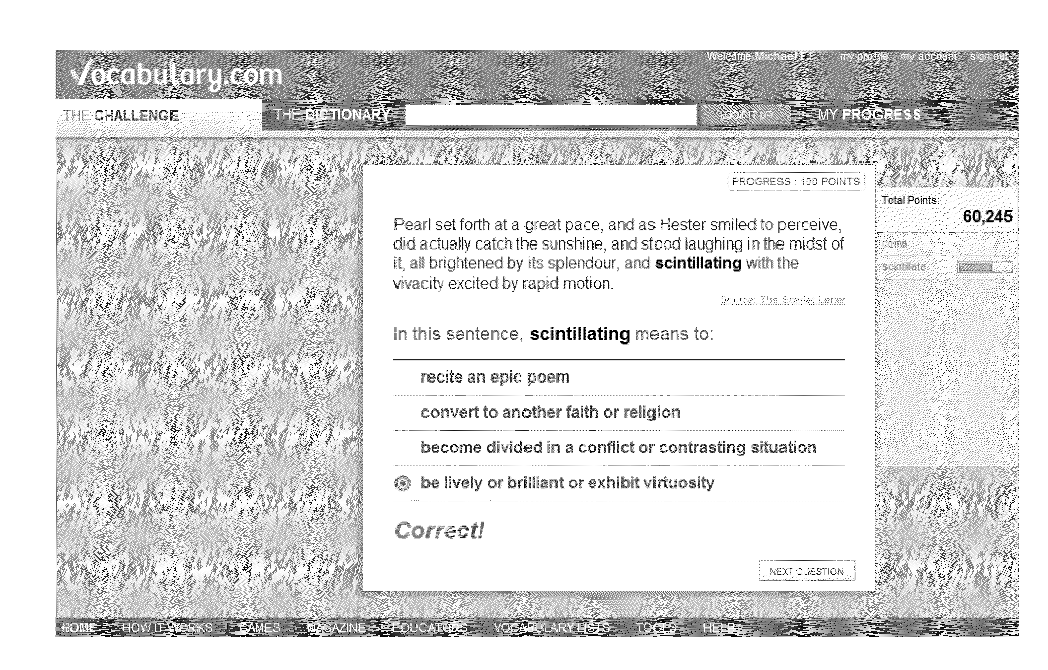 System and method for generating questions and multiple choice answers to adaptively aid in word comprehension