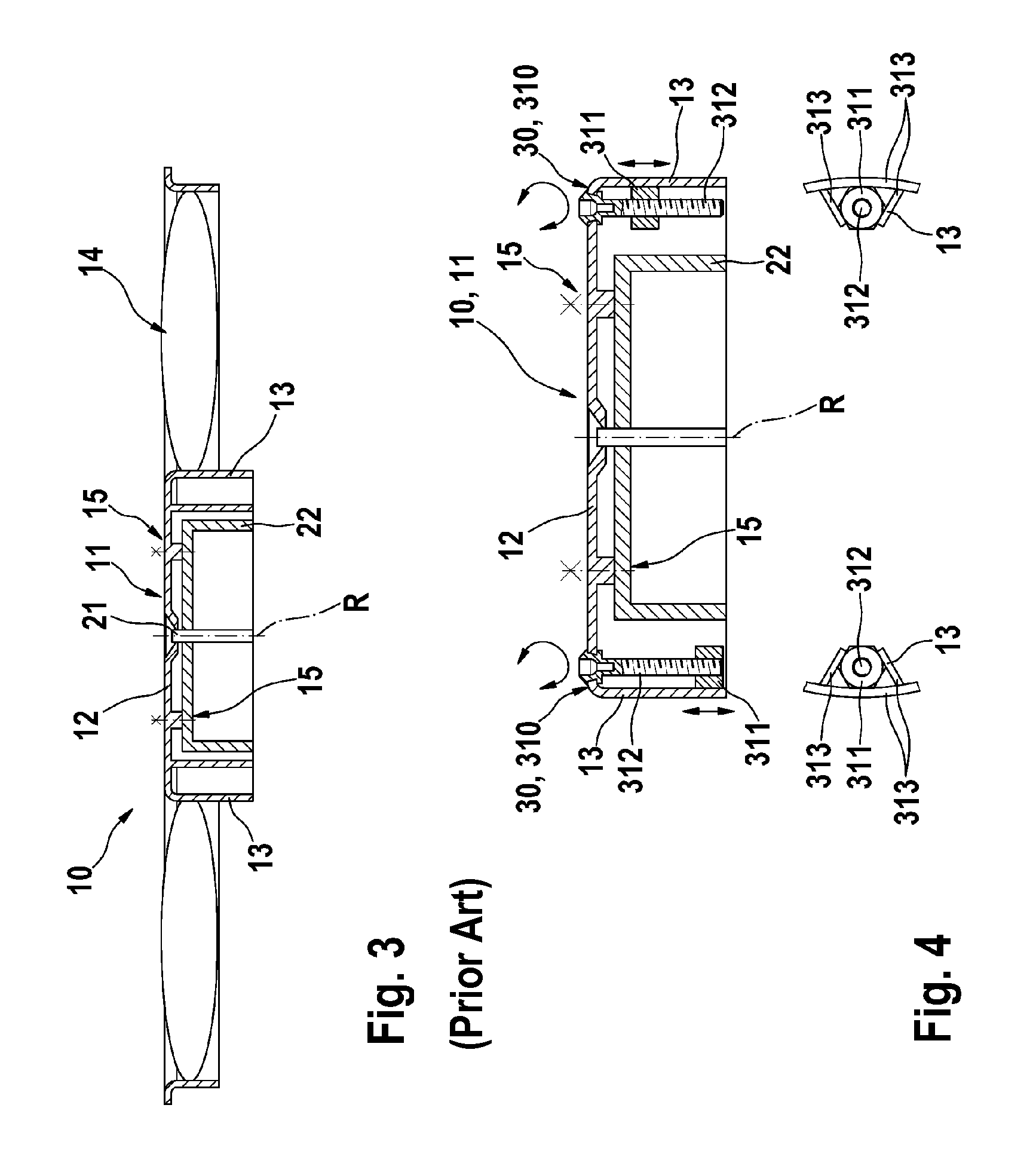 Adjustment device for a rotating body and rotating body