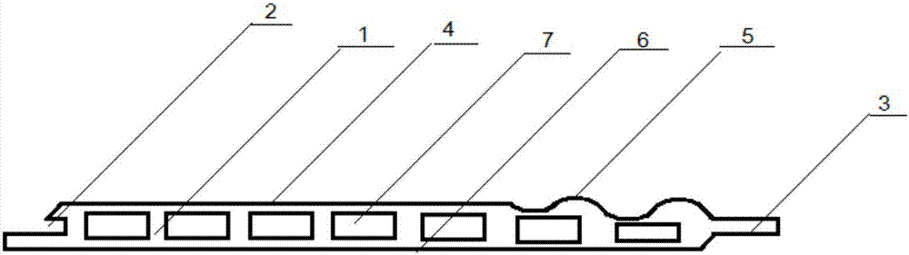 Hollow planar interior wallboard formed by pressing stone powder and provided with two arc-shaped protrusions