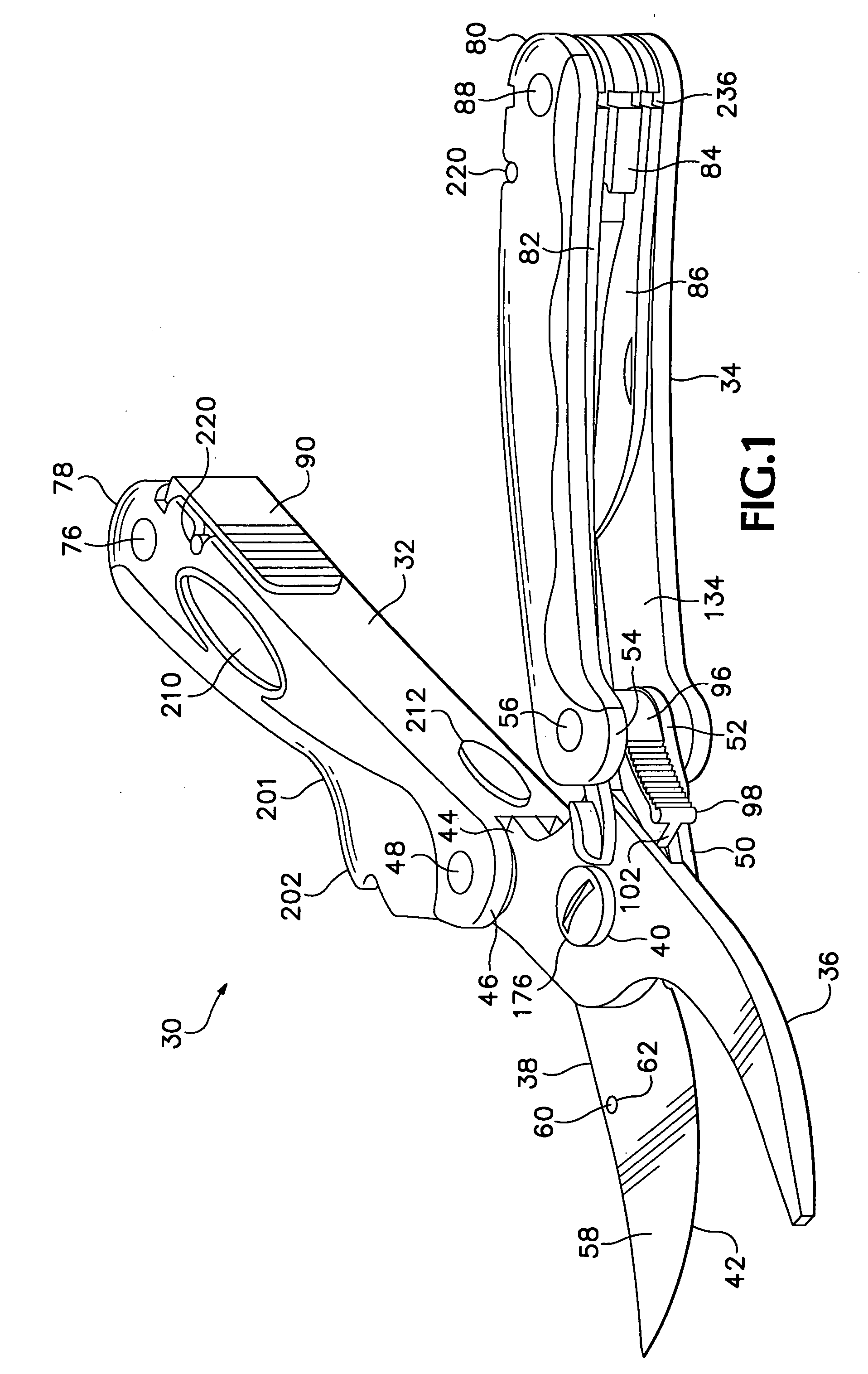 Folding multipurpose tool with shears and comfortable handles