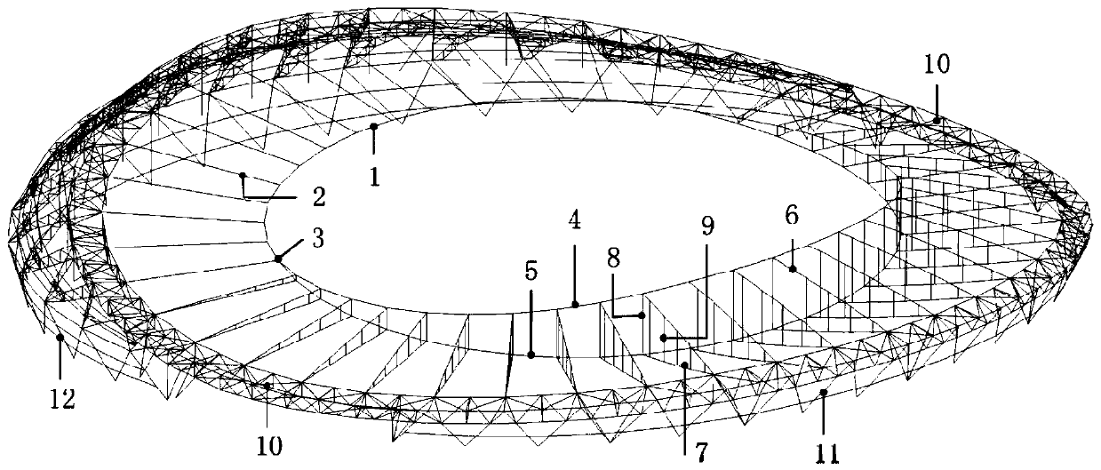 Spoke type single and double layer mixed cable net structure