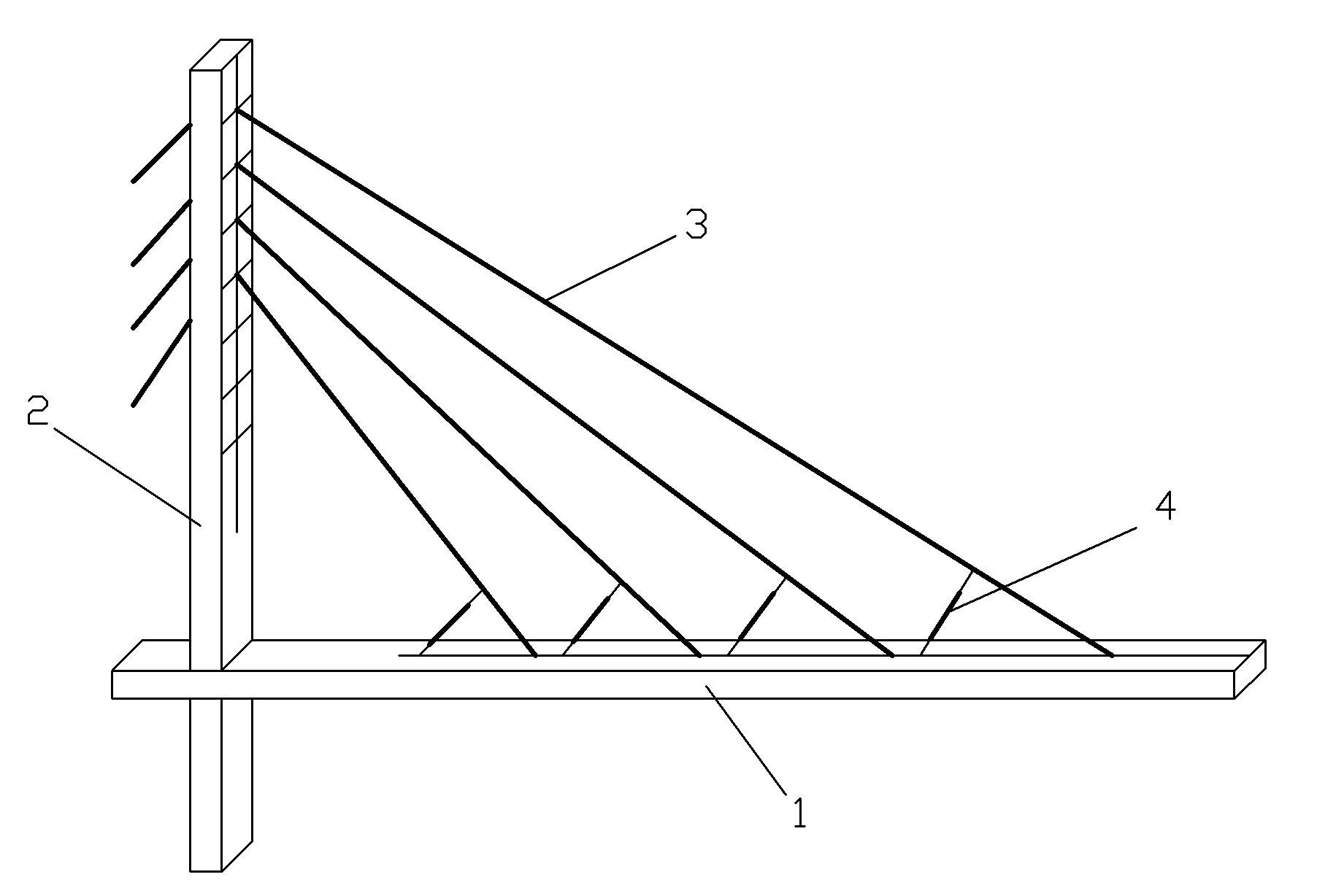 Cable-stayed structure of a cable-stayed bridge