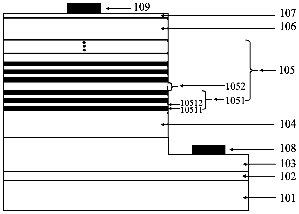 Light-emitting diode with hole injection structure electron blocking layer