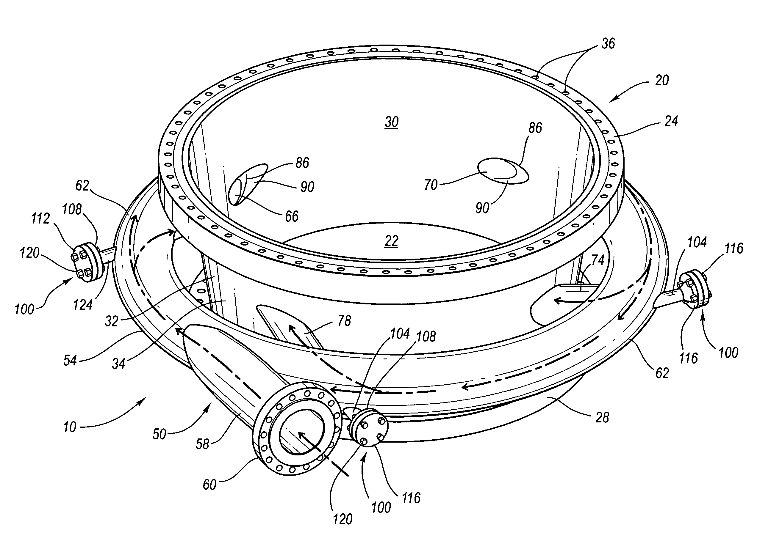 Tangential dispenser and system for use within a delayed coking system