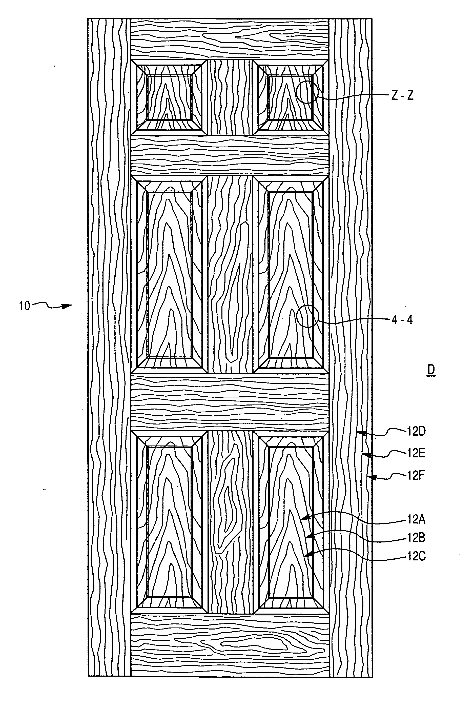 Door skin, a method of etching a plate for forming a wood grain pattern in the door skin, and an etched plate formed therefrom