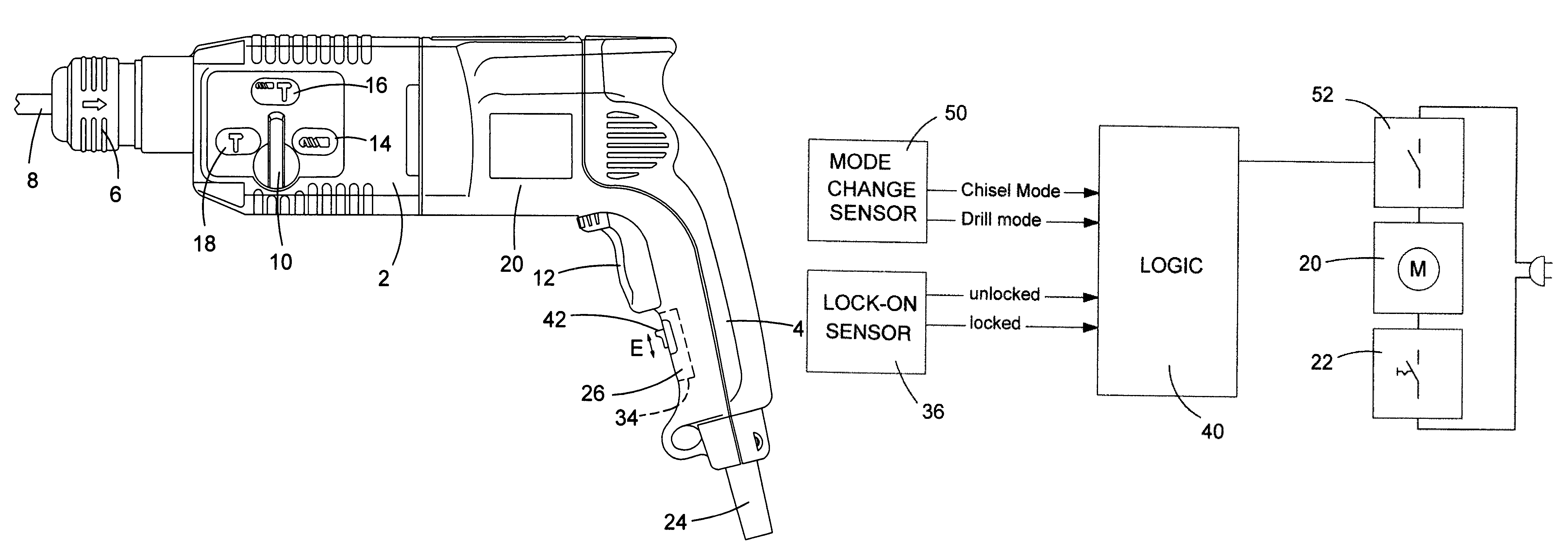 Hammer drill with selective lock-on