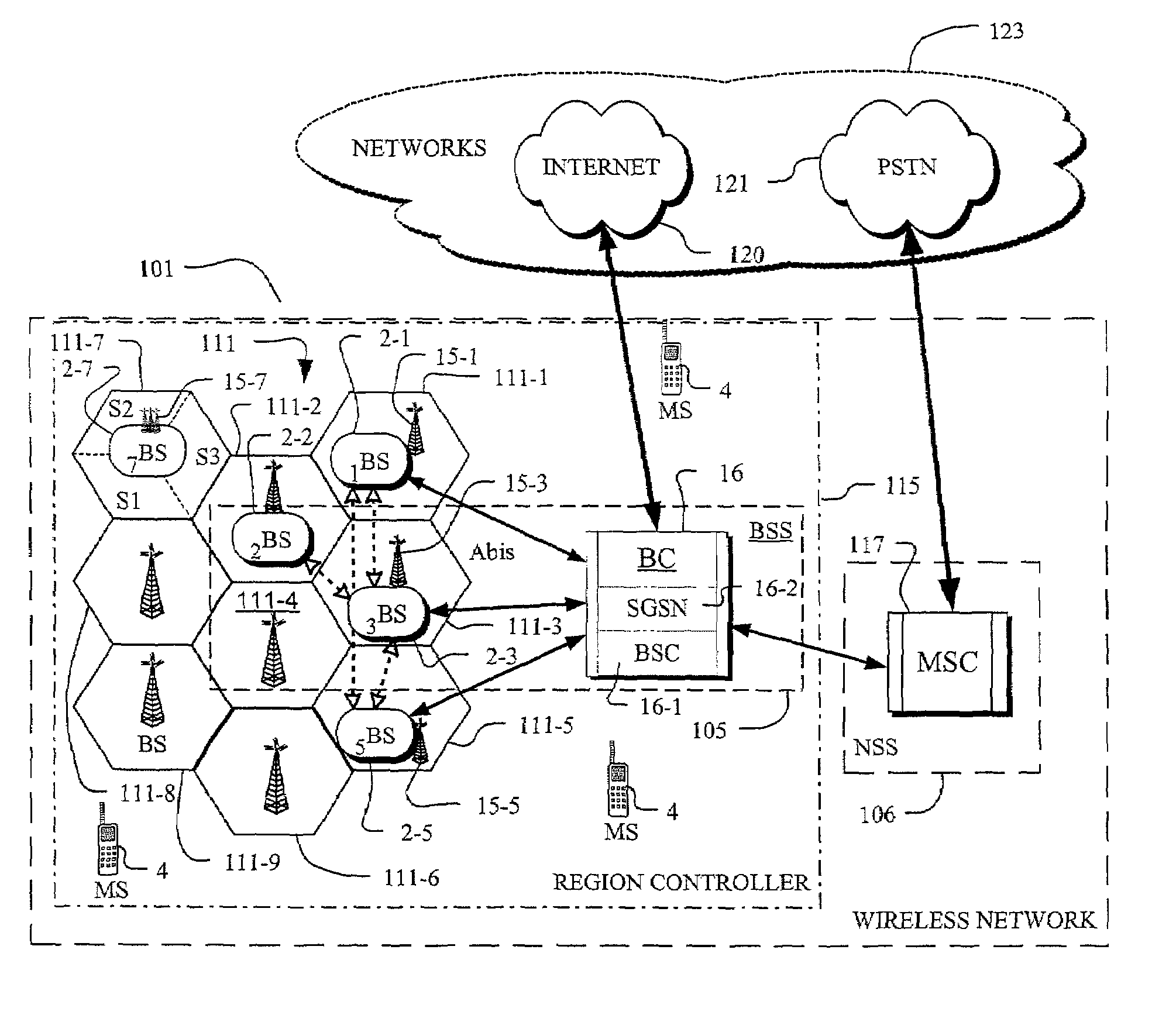 Virtual cell mapping in macrodiverse wireless networks with frequency hopping