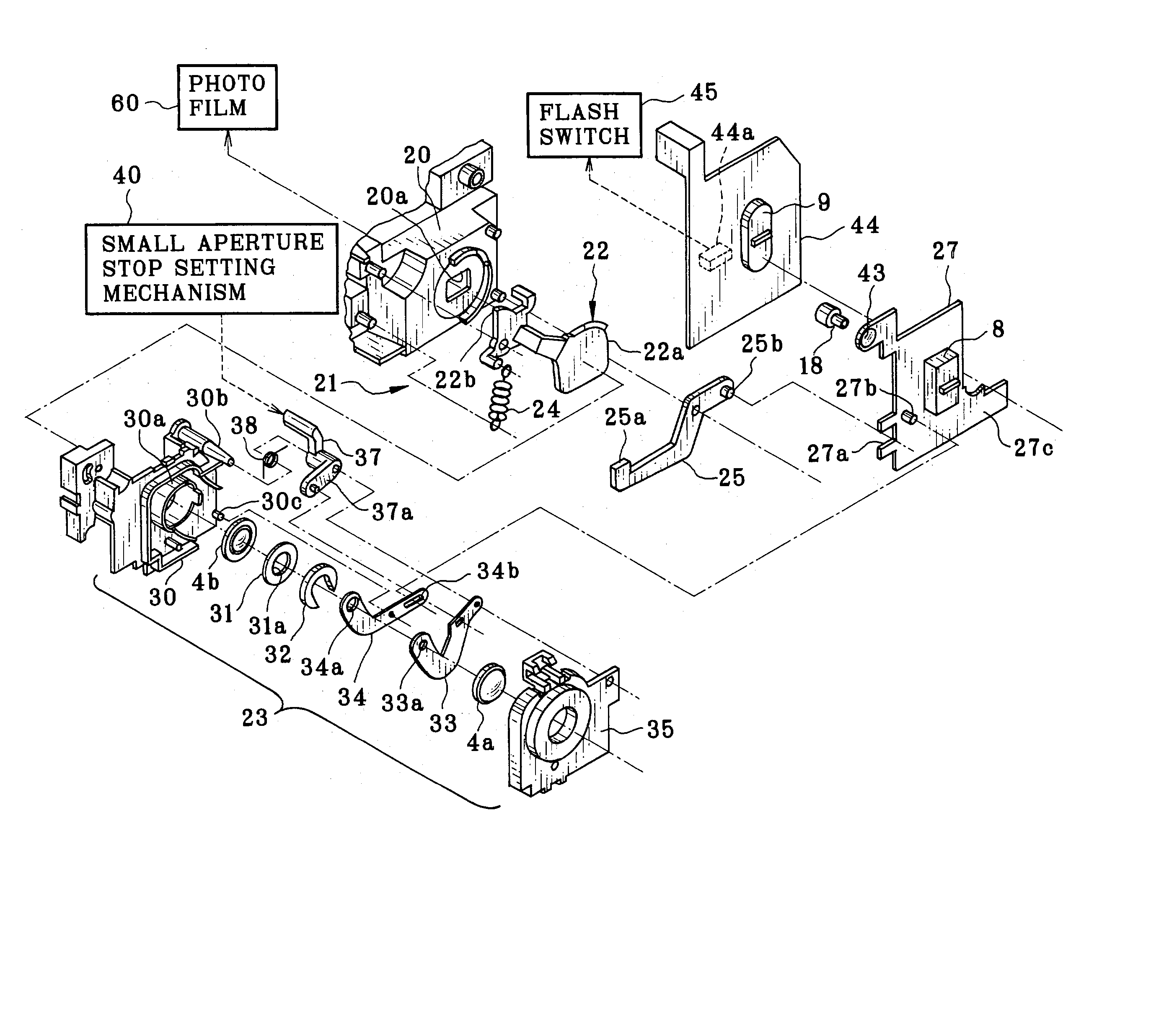 Lens-fitted photo film unit having aperture stop device