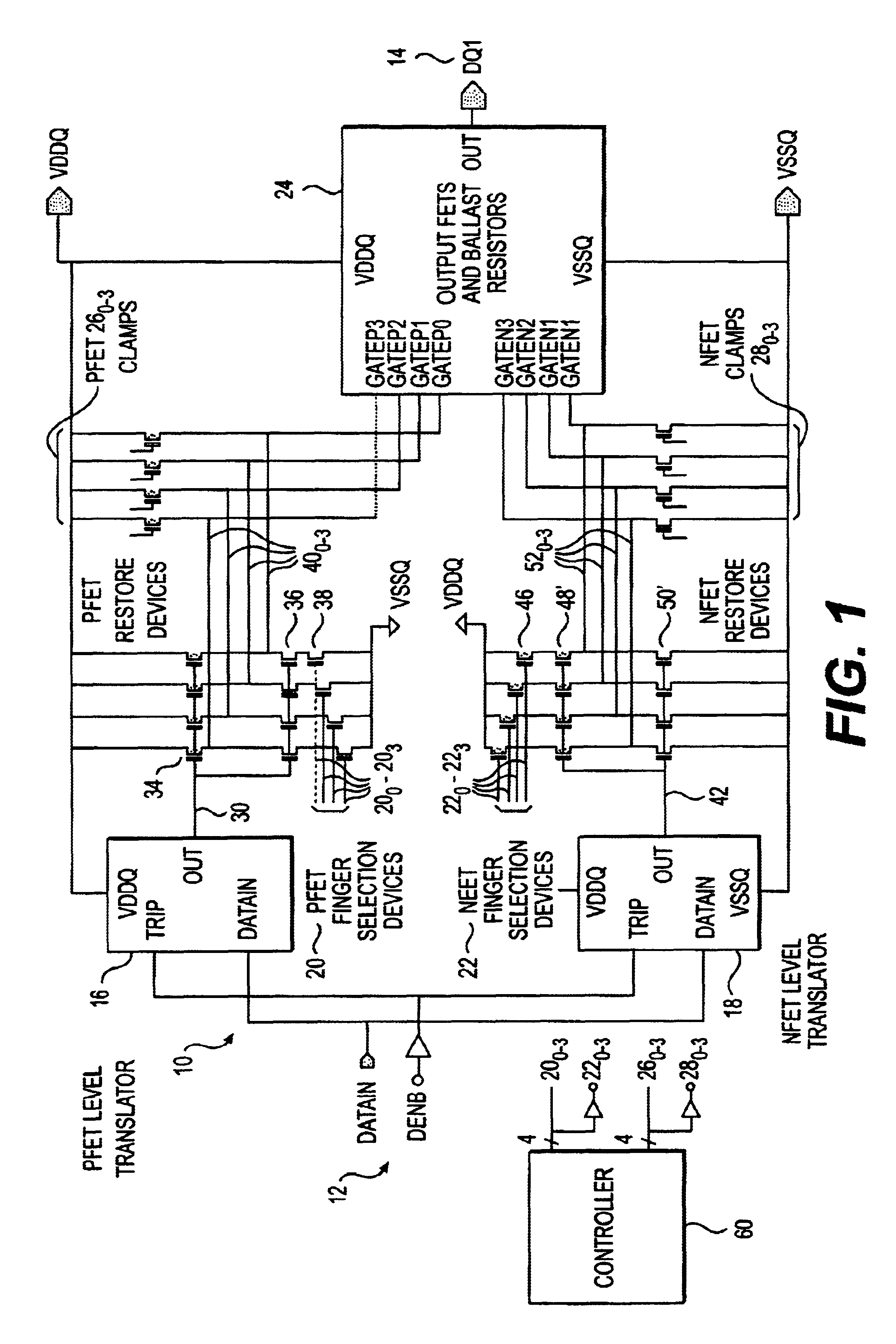 Multiple finger off chip driver (OCD) with single level translator