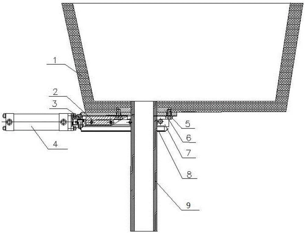 Emergency tripping device for tundish nozzle in round billet conticaster and maintenance method of emergency tripping device