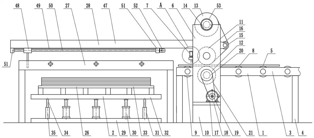 A film-coated stacking equipment for metal sheets