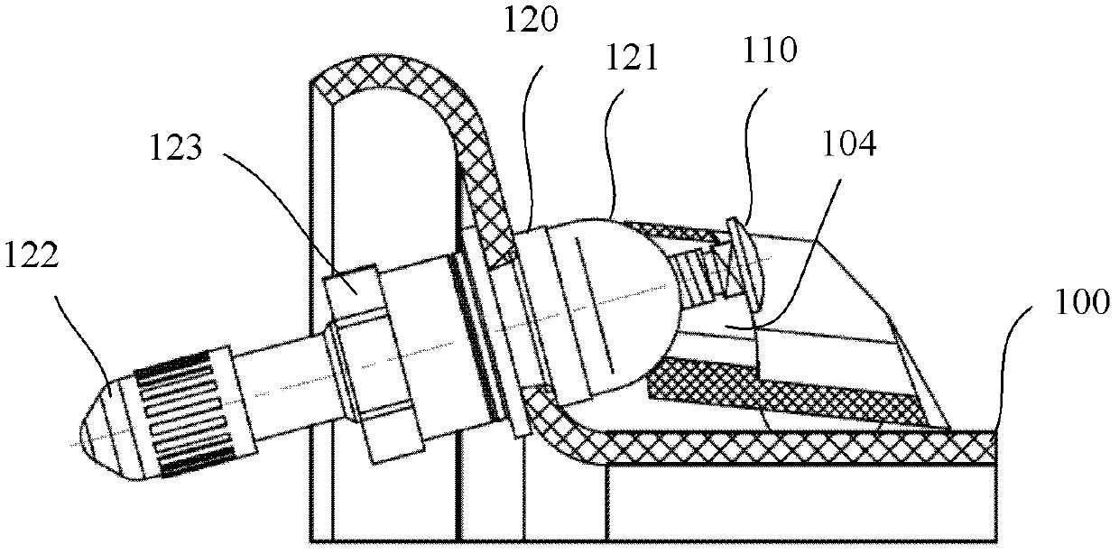 Assembly structure for tire pressure transmitter and inflating valve