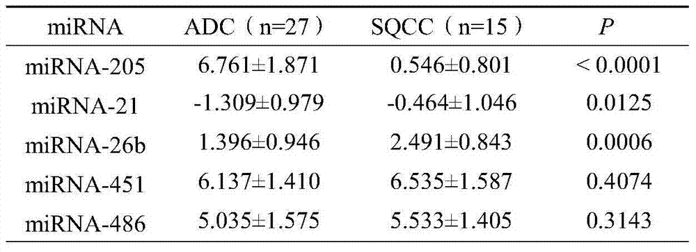 MiRNA landmark for lung cancer tissue typing and application thereof