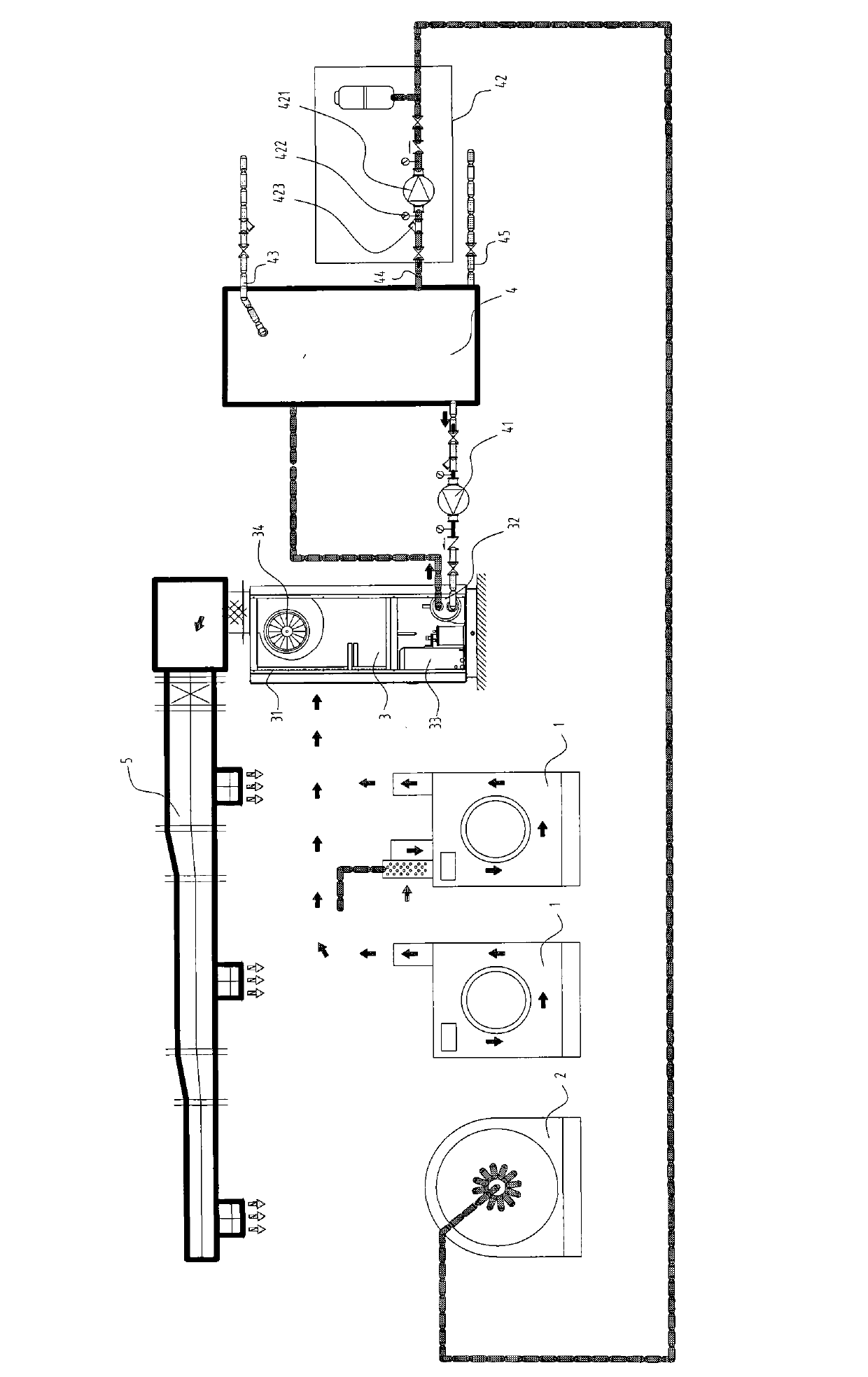 System for recovering total heat of waste damp and hot air and method