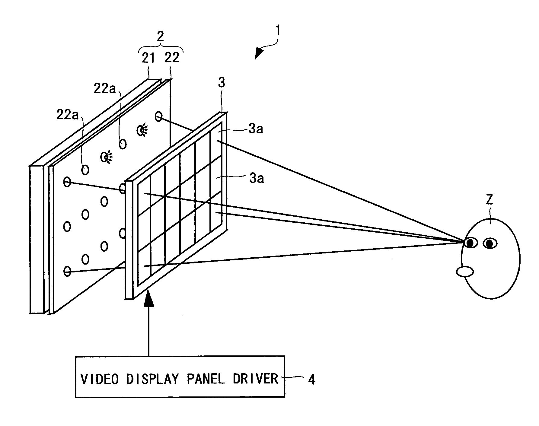 Three-dimensional video display and method for creating supply video supplied to three-demensional video display