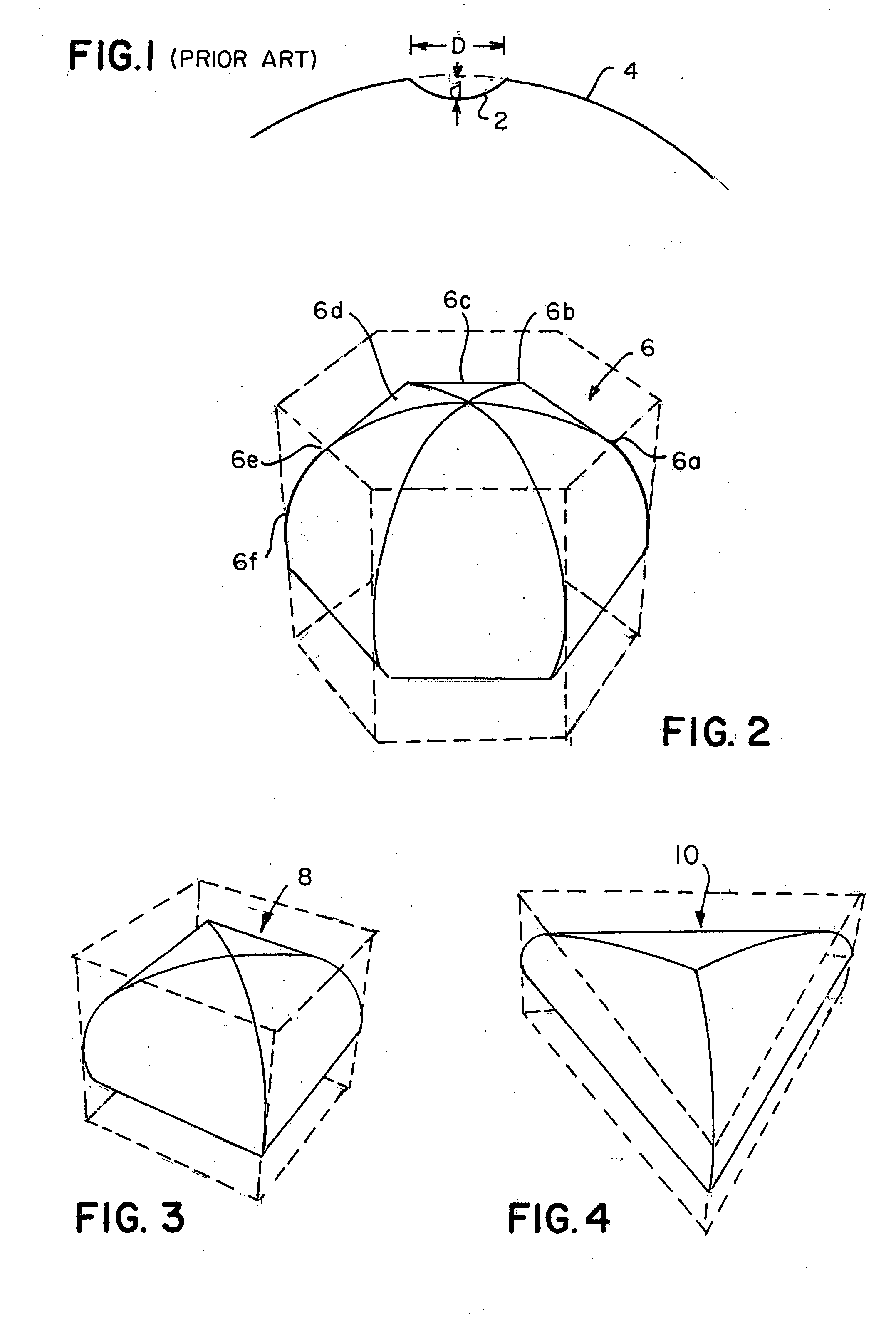 Dimples comprised of two or more intersecting surfaces