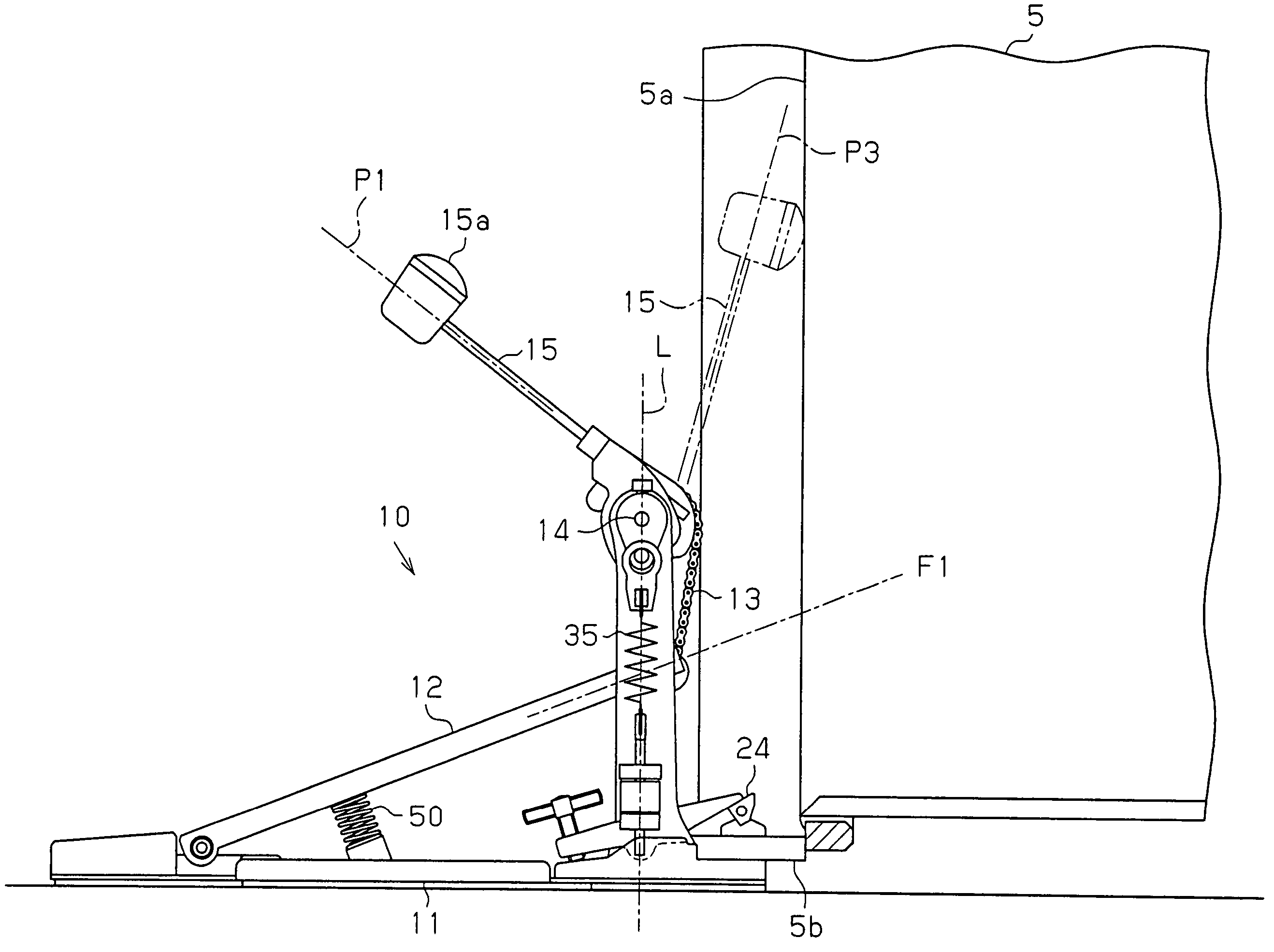 Pedal device for drum