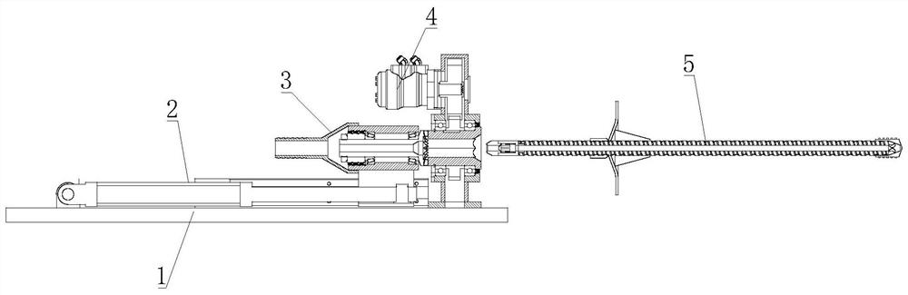 Hollow anchor rod propelling, mounting and grouting device