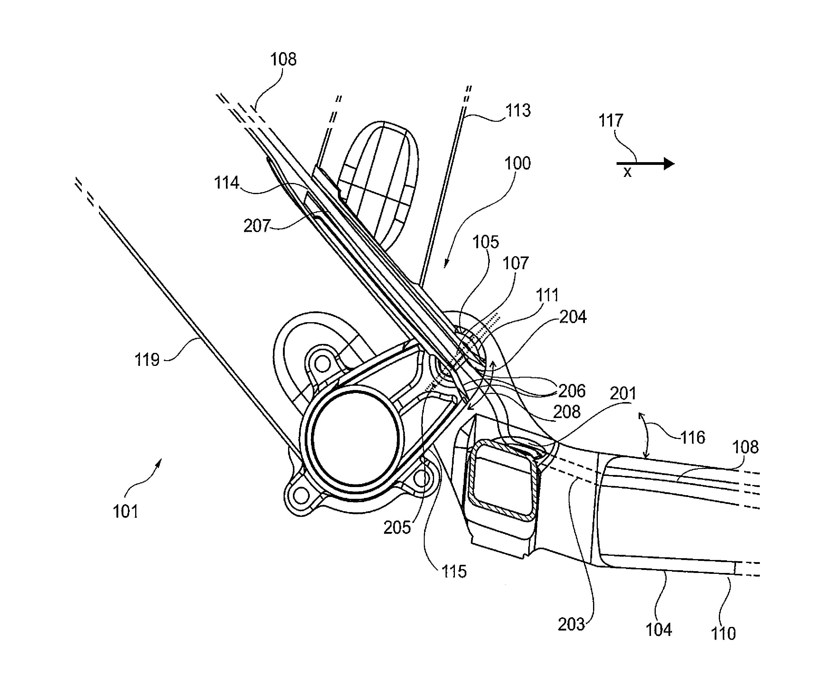 Frame element of a suspension-mounted two-wheeled vehicle frame for guiding a cable