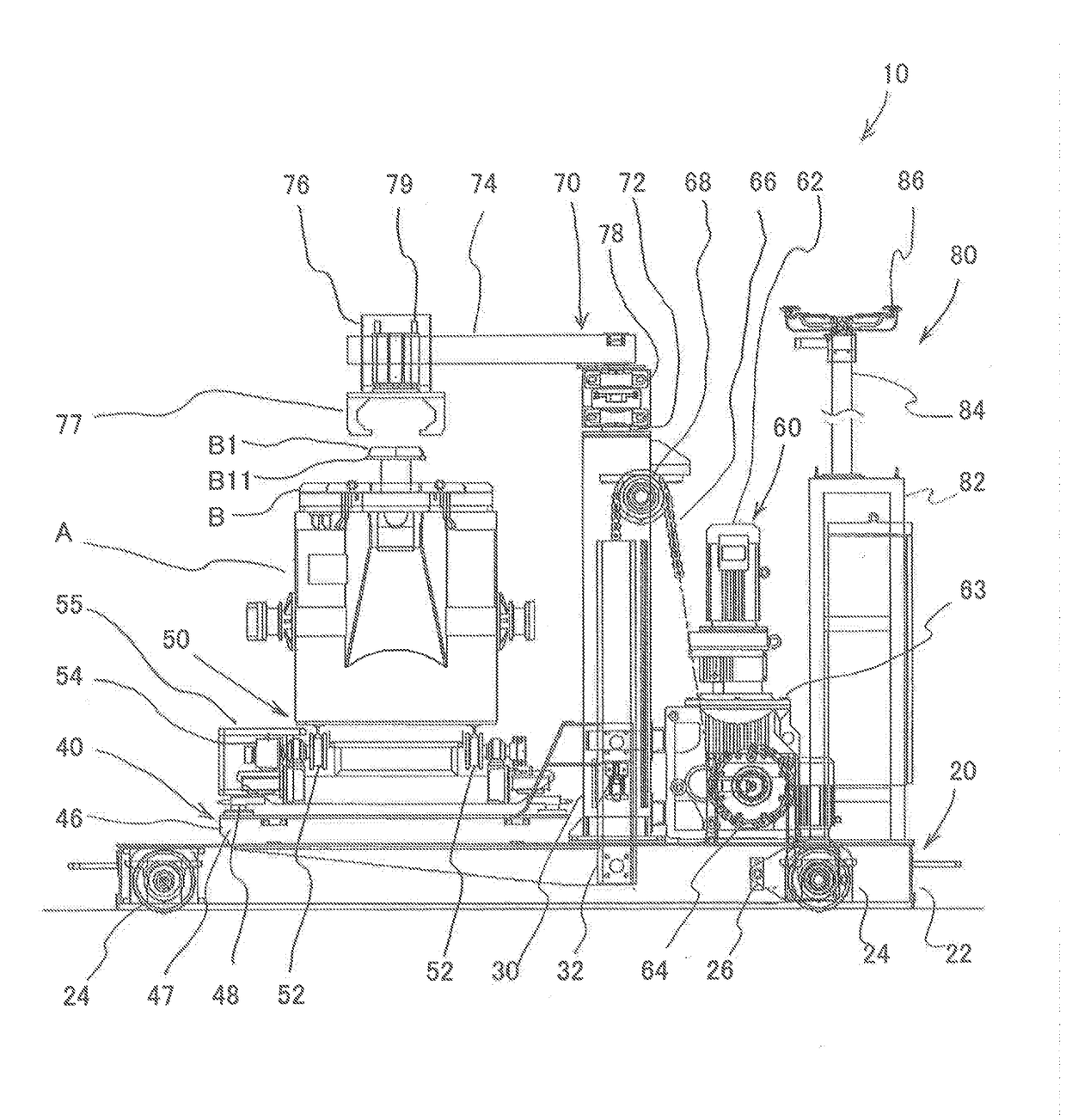 Carriage for receiving molten metal with a mechanism for moving a ladle up and down, and a method for transporting molten metal